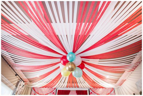 Circus Theme Party Decorations Diy, Carnival Diy Decorations, Circus Theme Event Decor, Carnival Party Decor, Fancy Circus Theme Party, Carnival Vbs Decorations, Circus Vbs Decorations, Diy Circus Canopy, Circus Theme Baby Shower Ideas