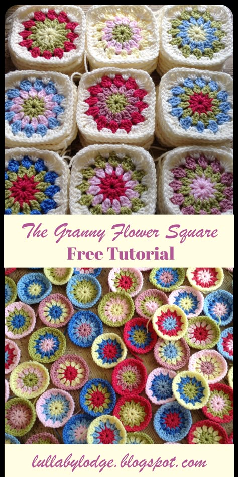 Simple Flower Granny Square, Granny Flower Crochet, Crochet Flower Squares Pattern Free, Simple Granny Square Crochet Pattern, Crochet Granny Flower, Granny Square Flower Pattern, Flower Square Crochet, Crochet Granny Square Flower, Crochet Flower Square