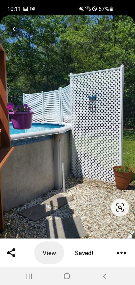 Above Ground Pool Privacy, Pool Privacy Ideas, Diy Pool Fence, Pool Privacy, Pool Patio Designs, Above Ground Pool Deck, Pool Ideas On A Budget, Privacy Ideas, Pool Deck Ideas