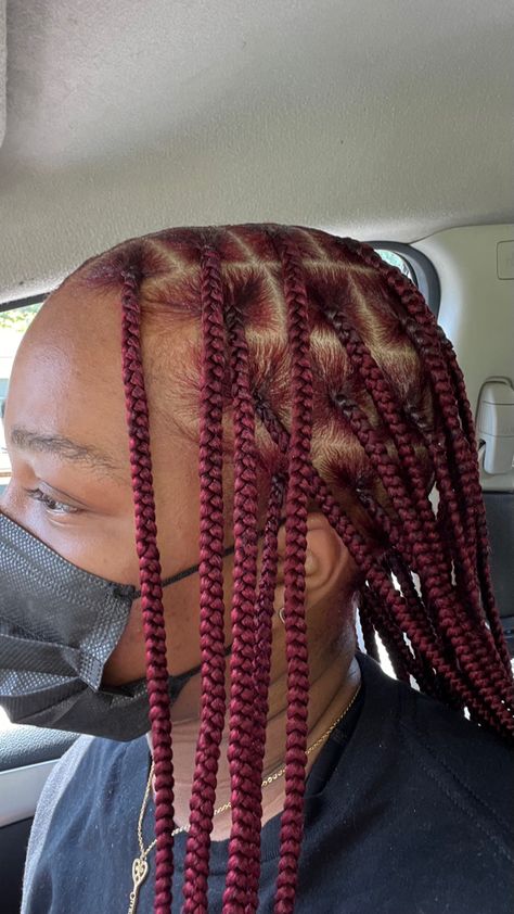 Burgundy Hair Box Braids, Braids For Red Hair, Red Knotless Box Braids Medium, Magenta Knotless Braids, Burgundy Hairstyles Black Women, Dark Red Hair Braids, Burgundy Hair Black Women Braids, Dark Red 4c Hair, Dyed Natural Hair Burgundy