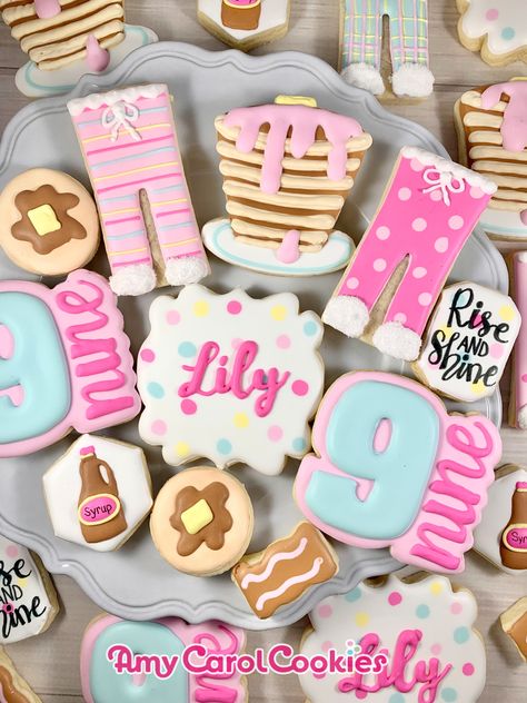 Pancakes And Pajamas Cookies, Pajama Party Cake, Sleepover Cookies, Pajama Cookies, Pancakes And Pajamas Birthday Party, Pancakes Birthday, Waffle Party, Birthday Pancakes, Birthday Breakfast Party