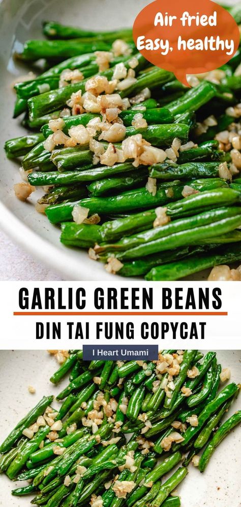 This Ding tai fung green beans recipe is loaded with garlicky flavor with 4 ingredients only and made in an air fryer - easy, fast, delish! #dintaifunggreenbeans #garlicgreenbeans #airfrying #airfrygreenbeans Ding Tai Fung, Cantonese Recipes, Paleo Christmas Recipes, Umami Recipes, String Bean Recipes, Air Fried Green Beans, Paleo Thanksgiving Recipes, Holiday Recipes Thanksgiving, Asian Dish