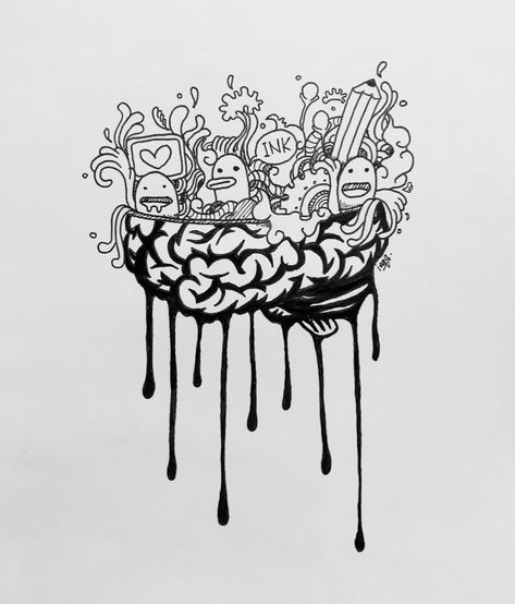 Inside Brain Art, Messy Brain Art, Brain Painting Creative, Melting Brain Tattoo, Rage Art Illustrations, Brain Waves Art, Overthinking Doodle Art, Brain Overthinking Art, Brain Drawing Aesthetic