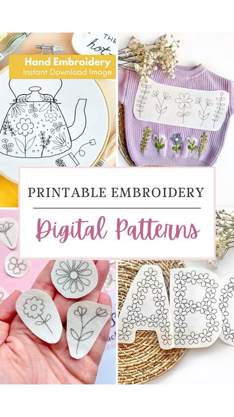 Digital embroidery patterns to trace or print yourself at home! Each pattern comes with a FREE printing guide! Embroidery Transfers Free Printable, Free Needlepoint Patterns, Embroidery Patterns Vintage Free, Free Embroidery Patterns Printables, Free Hand Embroidery Designs, Embroidery Templates Free Printable, Hand Embroidery Patterns Vintage, Hand Embroidery Patterns Free Templates, Embroidery Free Pattern