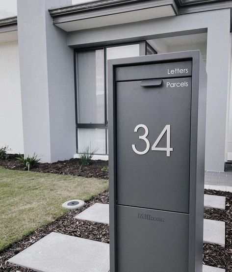 Apartment Mailbox Design, Mail Box Design, Mail Boxes, Modern Parcel Mailbox Ideas, Parcel Mailbox, Letterbox In Fence, Post Box Design, Package Mailbox, Tech Home