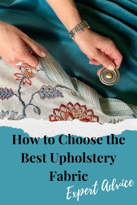 How to Choose the Best Upholstery Fabric Expert Advice hands holding drapery hardware trimmings ribbon blue teal velvet and floral embroidered fabric Upholstery Fabric For Chairs Farmhouse, Chair Upholstery Ideas Fabric, Fabric For Chairs Upholstery, Best Fabric For Sofa, Wing Chair Upholstery, Modern Upholstery Fabric, Reupholster Chair Dining, Custom Couches, Cary North Carolina