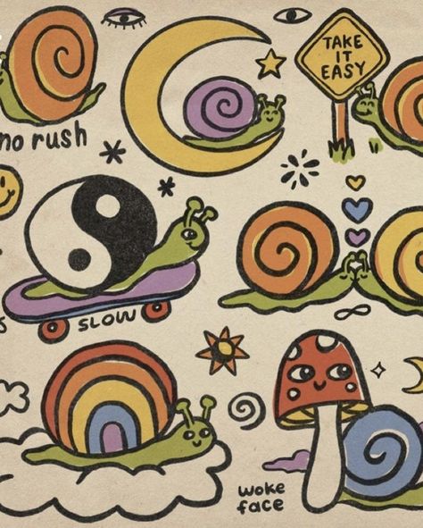 @? Art Drawing Ideas, Snail Art, Trippy Drawings, Posca Art, Hippie Wallpaper, Slow Life, Flash Art, Hippie Art, Trippy Art