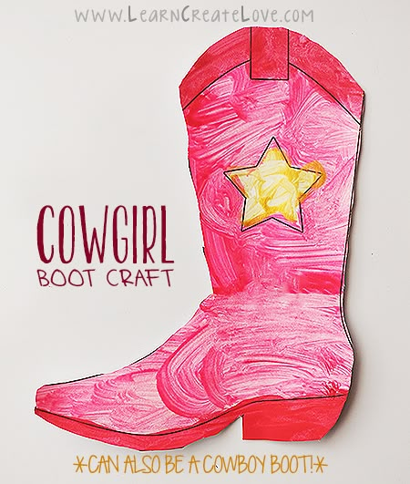 Printable Cowboy/Cowgirl Boot Craft | LearnCreateLove.com Cowboy Boot Printable, Cowboy Week Preschool, Cowboy Boots Craft, Cowboy Boot Template Free Printable, Cowboy Boot Template, Rodeo Crafts, Studs Boots, Wild West Crafts, Cowboy Boot Crafts