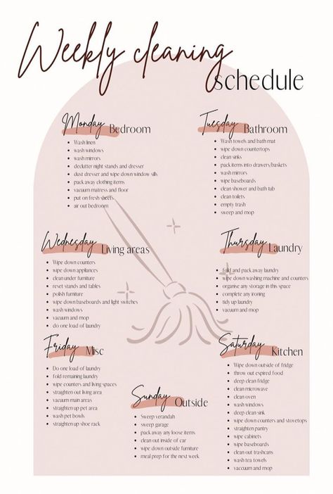 Cleaning schedule to help narrow focus on areas to clean in the week. #Tidy #Inspiration #Motivation #a #to #The #Cleaning #Ultimate #Creating #Guide #a #CreativeIdeas #Trends #Home #Schedule #for #Ideas #Inspo Cleaning Schedule Yearly, Cleaning Schedule Weekly Monthly Yearly, Manageable Cleaning Schedule, Autoimmune Diet Recipes, Cleaning Schedule Pdf, Cleaning Schedule 6/10, Autoimmune Diet, Weekly Cleaning Schedule, Weekly Cleaning