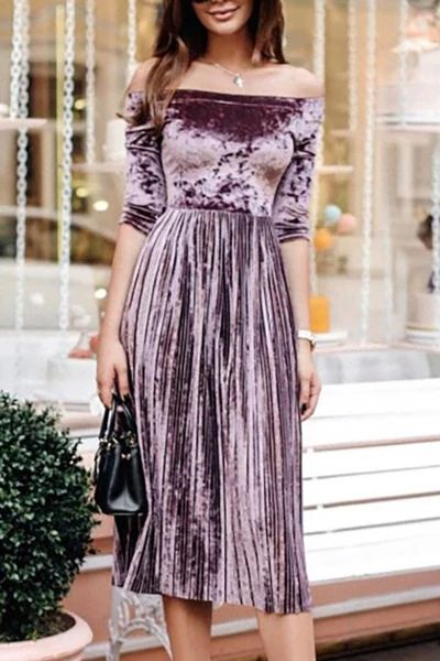 Midi Dress Party, Pleated Midi Dress, Dress Silhouette, Midi Dress With Sleeves, Maxi Dress With Sleeves, Outfits Casuales, Purple Dress, Velvet Dress, Elegant Woman