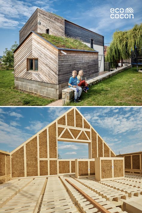 Timber Frame Straw Bale House, Sustainable Building Materials Construction, Straw Bale House Construction, Switzerland House, Straw House, Solar Heating System, Straw Bale Building, Extensive Green Roof, Vertical Farm