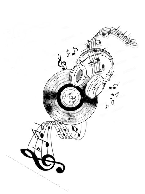 Music Outline Drawing, Music Tattoo Sleeve Woman Design, Music Is My Therapy Tattoo, Music Tattoo Designs For Guys, Music Producer Tattoo, Music Tattoo Men, Music Sketches Creative, Musician Tattoo Ideas, Music Theme Tattoo