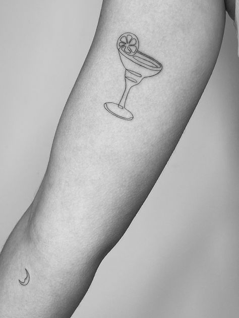 Matching Margarita Tattoo, Margarita Drink Tattoo Design, Taco And Margarita Tattoo, Tiny Margarita Glass Tattoo, Fine Line Margarita Glass Tattoo, Tiny Margarita Tattoo, Cocktail Tattoo Ideas, Margarita Cocktail Tattoo, Tattoos Inspired By Movies