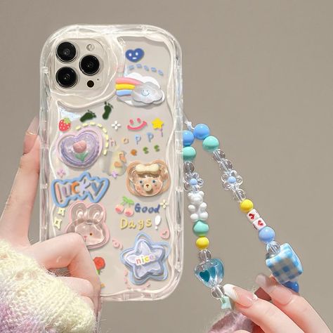 PRICES MAY VARY. 【Cute Phone case for iPhone 13 pro max】This phone cover case is made of non-yellowing transparent TUP material, with sensitive and accurate keys to grasp every operation, making your use more smooth and convenient. 【3D cute floral】The appearance of the case has many kawaii 3D three-dimensional bear, rabbit, heart, pentagram, clouds and other patterns, perfect for girls, full of girlhood and cute sense. 【Aesthetic Phone Charm】 phone case also comes with a bear chain and ice cream Capas Samsung, Floral Aesthetic, Style Kawaii, Chain Lanyard, Cute Phone Case, Aesthetic Phone Case, Cute Bear, Cute Phone Cases, Iphone Cover