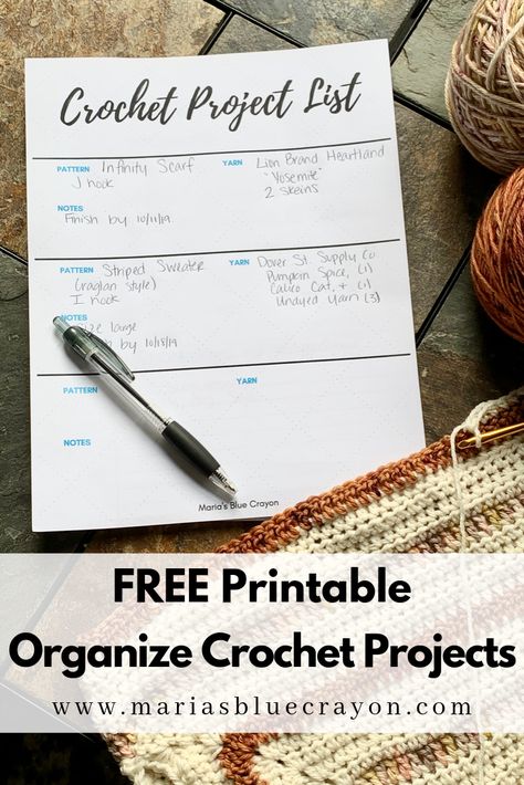 Keep your crochet projects organized by printing this list and filling in all the information you need on all your projects!  #crochet #organize #projectlist Crochet Printables, Blue Crayon, Organization Station, Project Organization, Yarn Craft, Scarf Yarn, Crochet Tips, Project List, List Printable