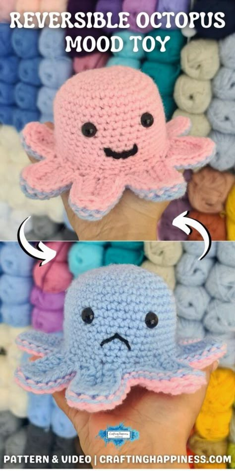 Crochet No Sew Octopus Free Pattern, Crochet Blue Yarn Ideas, Crochet Worry Pet Free Pattern, Amigurumi Fidget Toy, Crochet Small Octopus, Crochet Stuff To Sell Ideas, Crochet Small Toys, Crochet Items For Kids, Crochet Gift For Kids