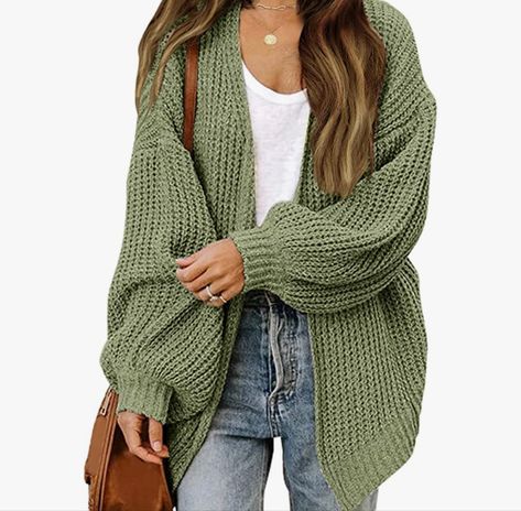 https://www.amazon.com/MEROKEETY-Lantern-Cardigan-Oversized-Outwear/dp/B0B2P82FL5/ref=mp_s_a_1_171?crid=18X02IZKS2JW&keywords=womens%2By2k%2Bclothing&qid=1684289906&refinements=p_85%3A2470955011&rnid=2470954011&rps=1&sprefix=womens%2By2k%2Bclothing%2Caps%2C96&sr=8-171&th=1&psc=1 Lantern Sleeve Sweater, Oversize Pullover, Look Plus Size, Cardigan Oversized, Gilet Long, Open Front Sweater, Chunky Cardigan, Mini Robes, Loose Outfit