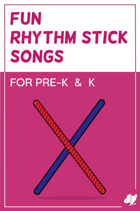 A pink rectangle with two rhythms sticks crossing and making an "x." Music Activity For Kindergarten, Music Class Games Kindergarten, Early Childhood Music Activities, Music In Kindergarten, Weblos Activities Projects, Early Childhood Music Education, Rhythm Stick Songs For Preschool, Preschool Program Songs, Songs To Sing In Rounds