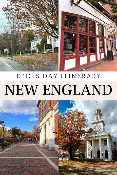 New England in the fall | 5 day New England itinerary | Best places to visit in New England | New England vacation ideas | Where to fly into, where to stay, what to do, & more! 5 Day New England Fall Road Trip, New England In October, New England Fall Itinerary, Best New England Towns In Fall, New England Things To Do, New England Itinerary, Nantucket Fall, Summer In New England, New England In The Fall