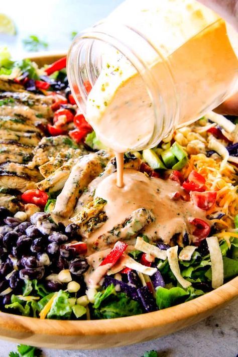 Cilantro Lime Chicken Taco Salad, Cilantro Lime Chicken Tacos, Catalina Dressing, Lime Chicken Tacos, Chicken Taco Salad, Salad Kale, Resep Salad, Carlsbad Cravings, Cilantro Lime Chicken