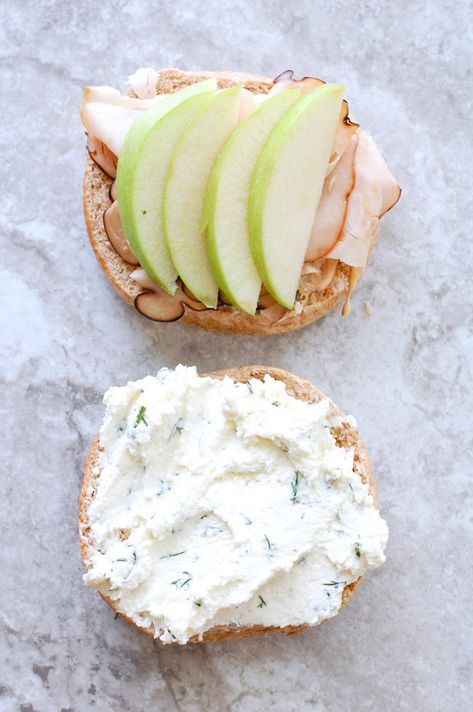 Bagel Sandwich Turkey, Turkey Bagel Sandwich Cream Cheeses, Turkey Bagel Sandwich, Mini Bagel Sandwiches, Boiled Bagel Recipe, Dill Cream Cheese Spread, Bagel Sandwich Lunch, Turkey Apple Sandwich, Corned Beef Sandwich Recipe