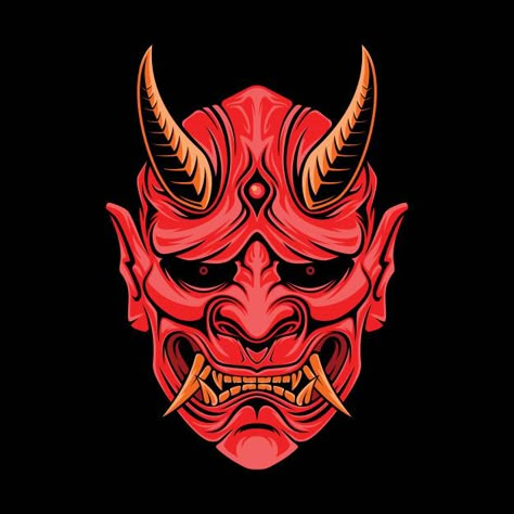 Japan oni mask Premium Vector | Premium Vector #Freepik #vector #japan #face #monster #mask Oni Mask Design, Japanese Mask Tattoo, Oni Tattoo, Samurai Tattoo Design, Samurai Artwork, Japanese Mask, Oni Mask, Japanese Artwork, Samurai Tattoo