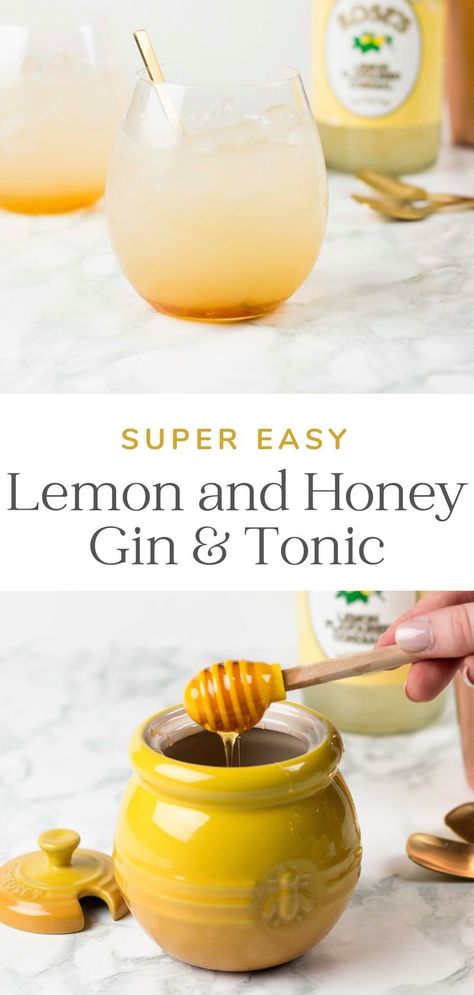 Gin And Honey Cocktail, Gin And Tonic Recipe Cocktails, Lemon Gin Cocktail, Gin Lemon Cocktail, Tonic Mocktail, Honey And Lemon Drink, Gin Tonic Recipe, Honey Cocktail, Ginger Honey Lemon