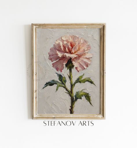 Vibrant Carnation flower oil painting | Neutral Vintage Print | PRINTABLE Botanical Digital Wall Art | Farmhouse Decor | Stefanov Arts A011 by StefanovArts on Etsy Japandi Minimalist, Ranunculus Flower, Farmhouse Cottagecore, Landscape Posters, Flower Oil Painting, Religious Artwork, Paintings Abstract, Carnation Flower, Floral Oil