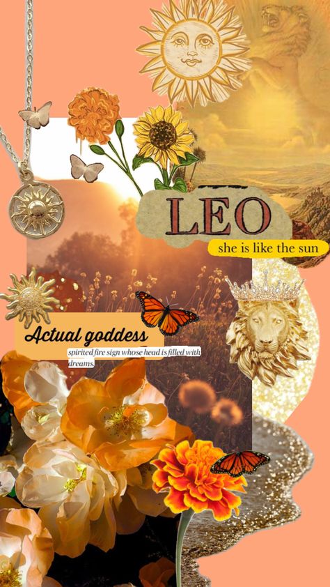 Leo Moodboard #leo #art #beauty #vintage Leo Witch, Leo Collage, Leo Moodboard, Zodiac Leo Art, Leo Art, Quote Collage, Leo Rising, Sun Aesthetic, Green Craft