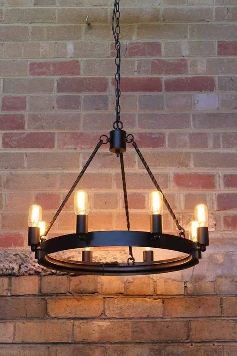 Lodge Chandelier, Chandelier Rustic, Light Bulb Chandelier, Rod Iron, Iron Chandelier, Cafe Lights, Medieval Period, Rustic Chandelier, Metal Ceiling