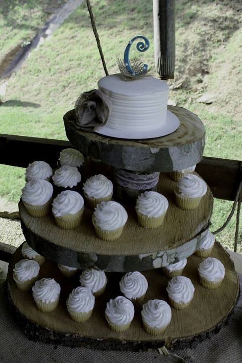 Tree cake stand. #country #wedding Vow Renewal Cupcakes, Recommitment Ceremony, Tree Cake Stand, Small Country Weddings, Vow Renewal Cake, Teal Wedding Colors, Renew Vows, Renewing Vows, Rustic Card Box Wedding