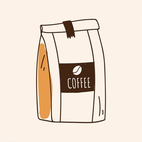 Bag of coffee beans icon vector | free image by rawpixel.com Coffee Bag Drawing, Bag Of Coffee Beans, Coffee Doodle, Coffee Icon, Coffee Drawing, Coffee Illustration, About Coffee, Coffee Stickers, Abstract Line Art