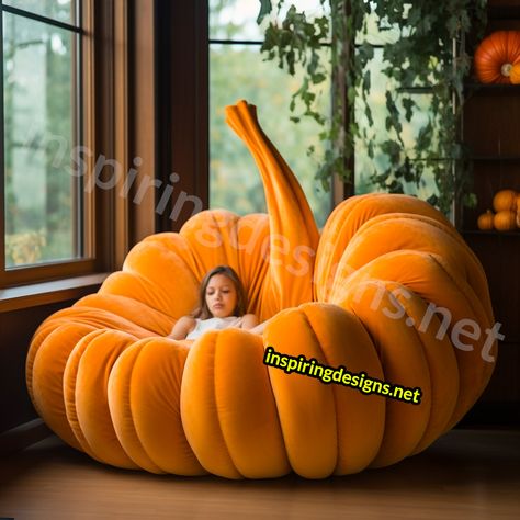 These Giant Pumpkin Shaped Loungers are the Halloween Season’s Most Wanted Furniture Piece! Halloween Hunt, New Home Essentials, Halloween Furniture, Giant Pumpkin, Spooky Home Decor, Cinderella Carriage, Furniture Building, Cat Beds, Artistic Home