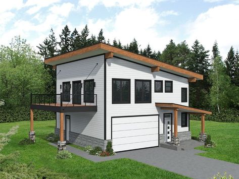 062G-0382: 2-Car Garage Apartment Plan Modern Mountain Home Floor Plans, Mountain Home Floor Plans, Airy Interior, Contemporary Mountain Home, Sloped Roof, Carriage House Plans, Garage Loft, Garage Apartment Plans, Modern Presentation