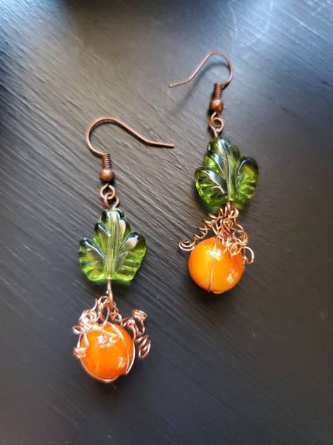 Wire Wrapped Pumpkin Earrings - Etsy Diy Beaded Pumpkin Earrings, Fall Earrings Diy Beads, Diy Thanksgiving Earrings, Fall Jewelry Diy, Wire Wrapped Pumpkin, Earrings 2024, Boulder City, Wire Wrapped Jewelry Tutorials, Beaded Earrings Diy