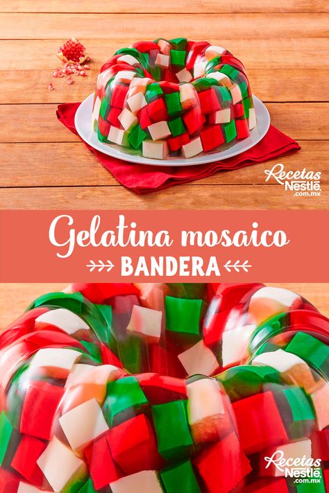 ¡Esta GELATINA MOSAICO BANDERA será la protagonista de tu fiesta 🤩 ¡Viva México!🎉 Layered Jello Recipe, Jello Mold Recipes, Gelatin Recipes, Mexican Snacks, Jello Desserts, Party Food Platters, Jello Recipes, Mexican Dessert, Healthy Groceries