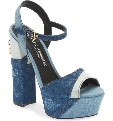 Dolce And Gabbana Platform Heels, Dr Closet, Denim Heels, Logo Azul, Modern Sandals, Chunky Heel Ankle Boots, Patchwork Denim, Winter Ankle Boots, Chunky Sandals