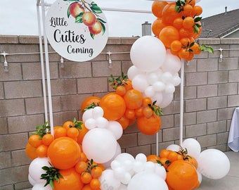 Shower Balloon Arch, Baby Shower Balloon Arch, Balloon Arch Kit, Orange Baby Shower, Orange Balloons, Fruit Party, Diy Balloon, Celebration Birthday, Orange Baby