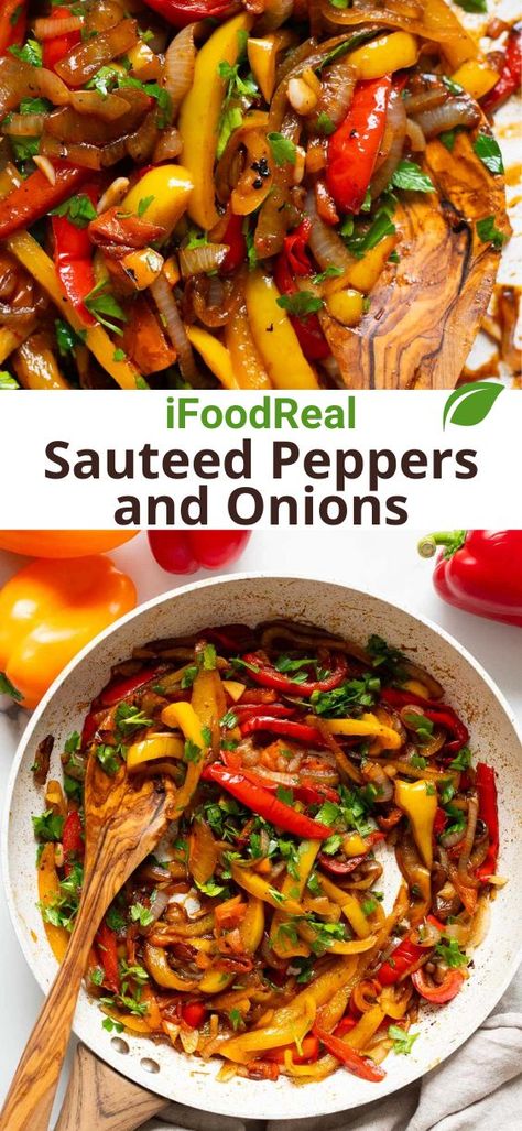 Sauteed Peppers and Onions is quick and easy side dish that adds a pop of color and flavor to any meal! Made with 7 simple ingredients, in just 20 minutes. Green Peppers And Onions, Sauteed Green Peppers, 30 Minute Meals Healthy, Sauteed Peppers And Onions, Sauteed Peppers, Light Meals, Healthy Casseroles, Easy Side Dish, Green Peppers