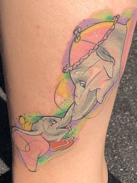 Disney Mother And Son Tattoo, Dumbo And Mom Tattoo, Tattoos Childhood, Disney Dumbo Tattoo, Dumbo Tattoo, Tattoo Aesthetics, Cute Elephant Tattoo, Sewing Tattoos, Disney Sleeve Tattoos