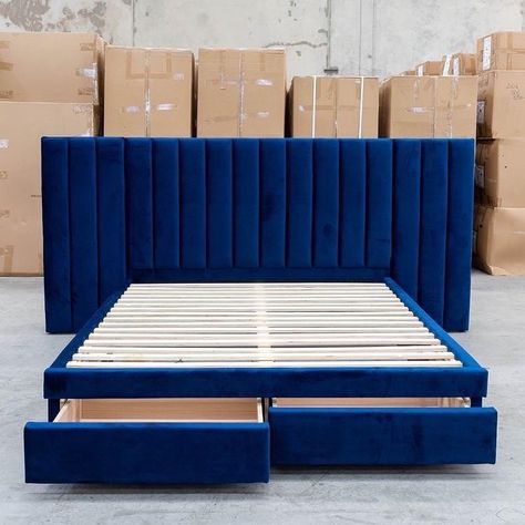 Bedroom Inspirations Blue, Warehouse Furniture, Platform Bed Upholstered, High Bed, Bed Headboard Design, Upholstered Storage Bed, Sofa Bed Design, Sofa Set Designs, Padded Headboard