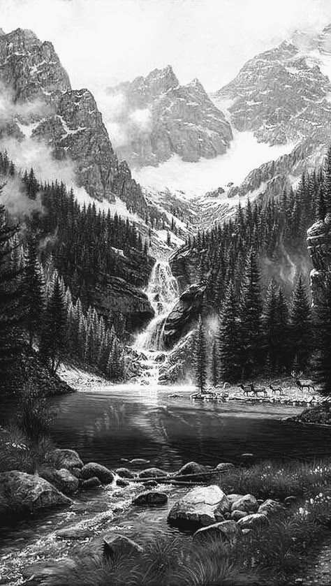 225+ Breathtaking Wilderness Tattoo Ideas (2023) - TattoosBoyGirl Tattoo Scenery Nature, Landscape Mountain Tattoo, Waterfall Tattoo Sleeve, Mountain Scenery Tattoo, Forest Mountain Tattoo, Realistic Mountain Tattoo, Nature Sleeve Tattoo For Men, Wilderness Tattoo Sleeve, Mountain Forest Tattoo