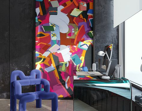 KAWS on Behance Hypebeast Room, Soyut Sanat Tabloları, Office Interior Design, Home Room Design, Interior Art, Aesthetic Room Decor, My New Room, Dream Home Design, Aesthetic Room