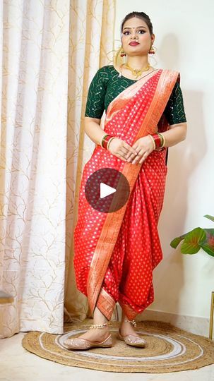 Dhoti Style Saree Draping, Marathi Style Saree, Marathi Saree Draping, Nauvari Saree Look, Marathi Saree Look, Dhoti Style Saree, Saree Draping Tutorial, Style Saree Draping, Marathi Look