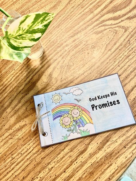 A kid’s activity for remembering the real meaning of the rainbow. God Keeps His Promises – Little K Mama God’s Promise Rainbow Craft, Noah Ark Rainbow Gods Promises, God Promises Craft, God Keeps His Promises Craft, God's Promises For Kids, Kid Worksheets, Diy Booklet, Rainbow God, God Keeps His Promises