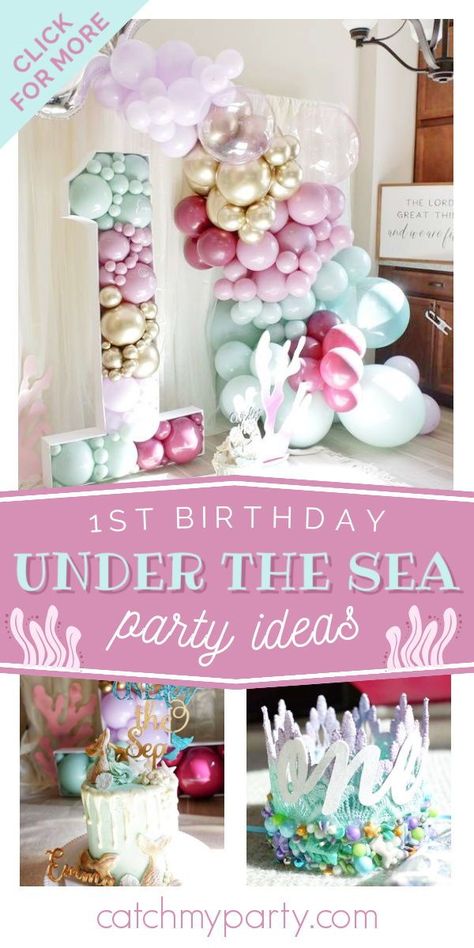 1st Birthday Girl Pool Party Ideas, One Year Old Under The Sea Party, 1 Year Mermaid Birthday, Under The Sea 1 Year Birthday Party, Under The Sea 1st Birthday Party, One See The Sea Birthday, One-der The Sea Birthday, One Under The Sea, Oneder The Sea 1st Birthday Decorations