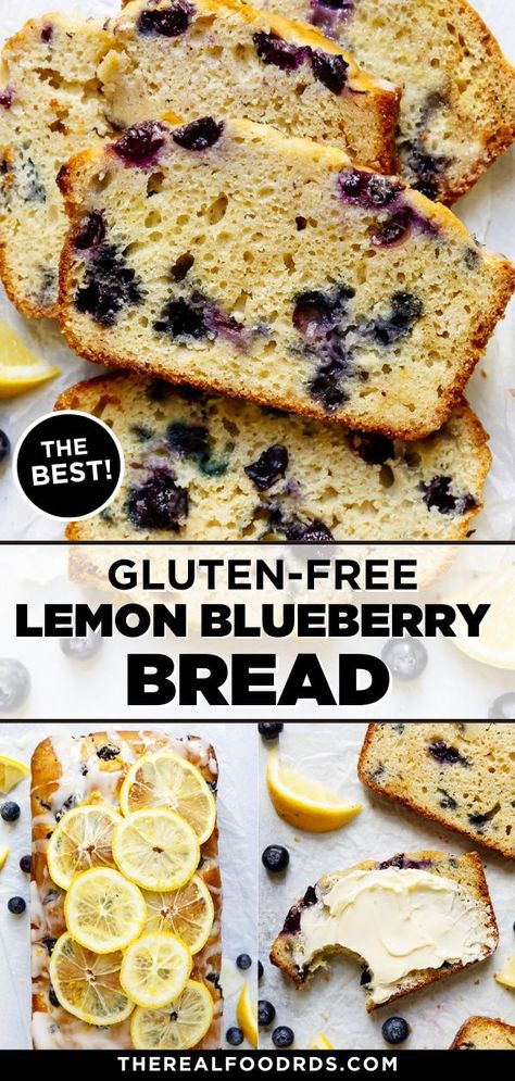 Lemon Blueberry Bread Recipe, Bread With Glaze, Gluten Free Quick Bread, Blueberry Bread Recipe, Lemon Blueberry Loaf, Blueberry Loaf, Lemon Blueberry Bread, Lemon Blueberry Muffins, Lemon Bread