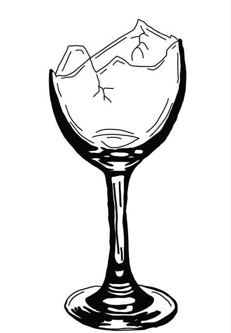 Wine Flash Tattoo, Vine Glass Tattoo, Broken Wine Glass Sketch, Broken Glass Sketch, Wine Glass Sketch, Wine Bottle Drawing, Wine Glass Illustration, Wine Glass Tattoo, Vine Bottle