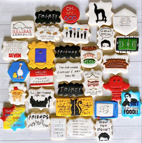 Friends cookies Friend Cookies Decorated, Friends Themed Cookies, Friends Royal Icing Cookies, Friends Cookies Decorated, Friends Cookies, Cookie Kingdom, Theme Cookies, Cookies Decorated, Friends Birthday