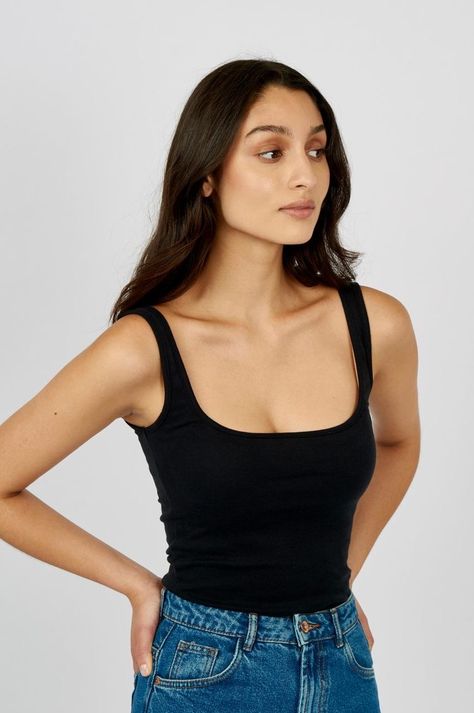 Black Sando Outfit, Sando Outfit Women, Sando Outfit, Straight Crop Jeans, Top Outfit, Knit Bodysuit, Sleeveless Bodysuit, Fashion Seasons, Black Tank